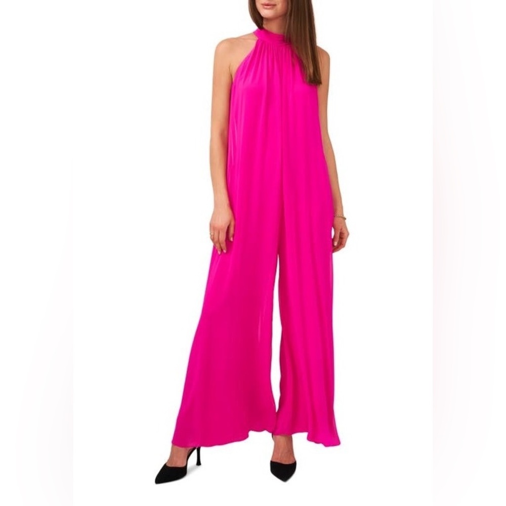NWT Vince Camuto Halter Neck Wide-Leg Chiffon Jumpsuit, Size M
